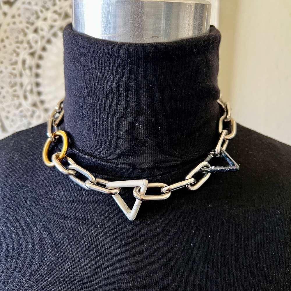Alexander Wang Silver and Black Geometric Chain Necklace